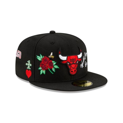 Black Chicago Bulls Hat - New Era NBA Icon 59FIFTY Fitted Caps USA8691203